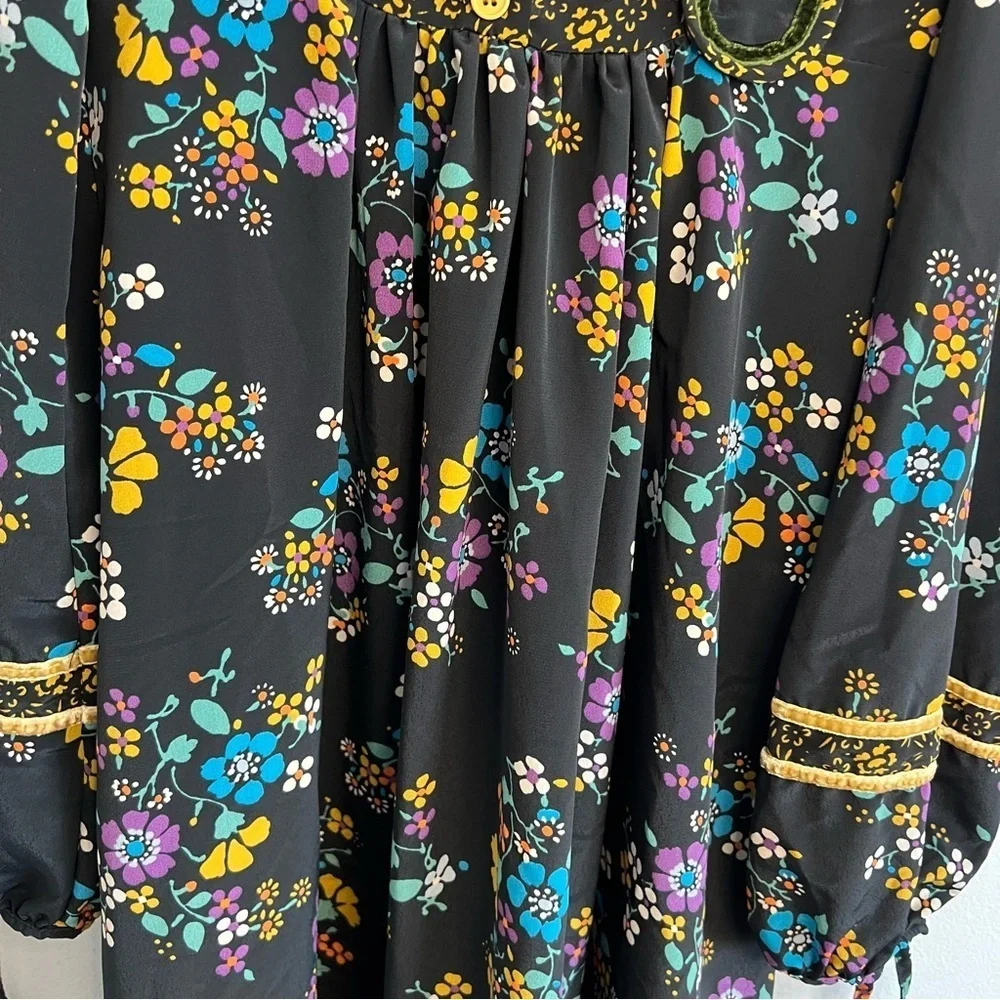 TRF Bell Sleeve Square Neck Floral Print Black Midi Dress Sz M Country Culture - Picture 6 of 16